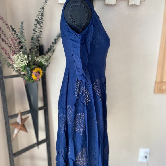 4/$20 Sassafras Navy Dandelion Cold Shoulder Full Button Up Dress S - Picture 8 of 11